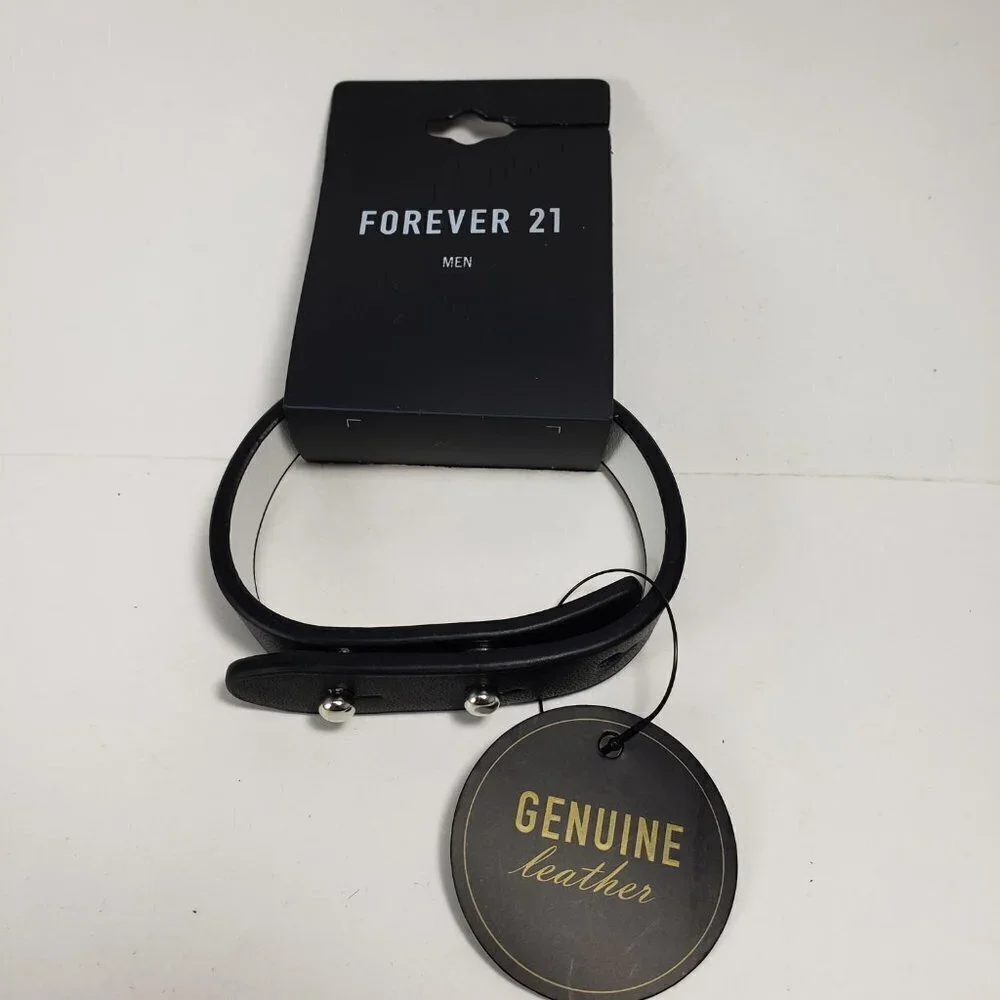 2/$30 Men's Black Genuine Leather Bracelet – Adjustable Cuff w/ Silver Stud